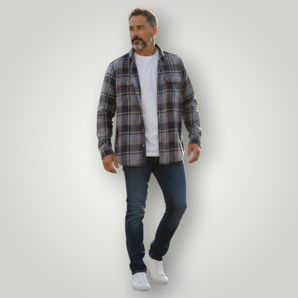 IZOD XL Plaid Flannel-Style Shirt Long Sleeve Button Up Two Chest Pockets